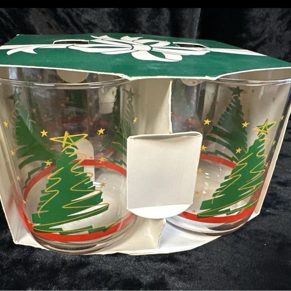7 New Libbey Christmas Tree 8 Oz Glasses Green Gold Stars Red Stripe Item 438 - Picture 8 of 9
